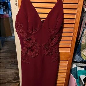 Elegant Backless Burgundy Floral Dress